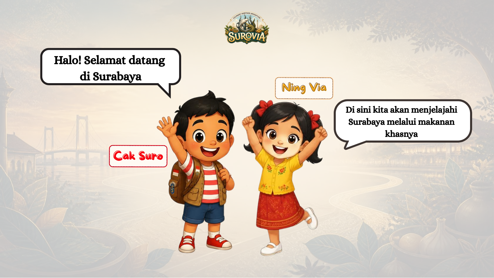 Cak Suro dan Ning Via menyambut pemain di Surabaya
